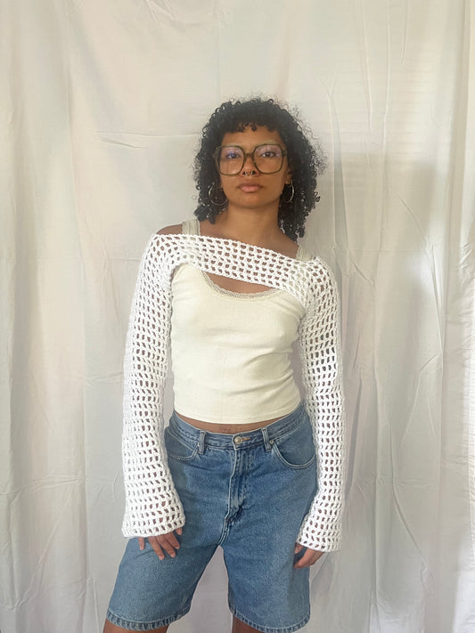 white mesh bolero sleeves