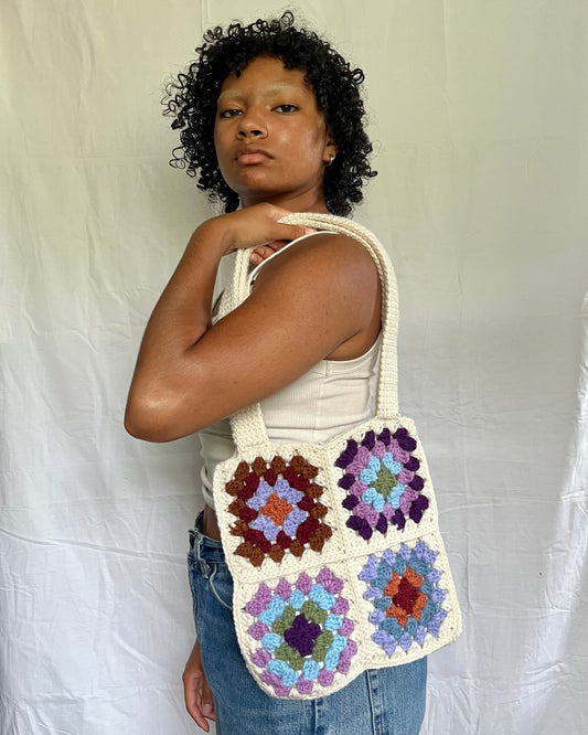 mixed granny square tote bag