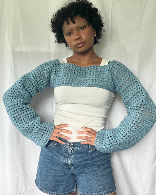 blue mesh bolero sleeves