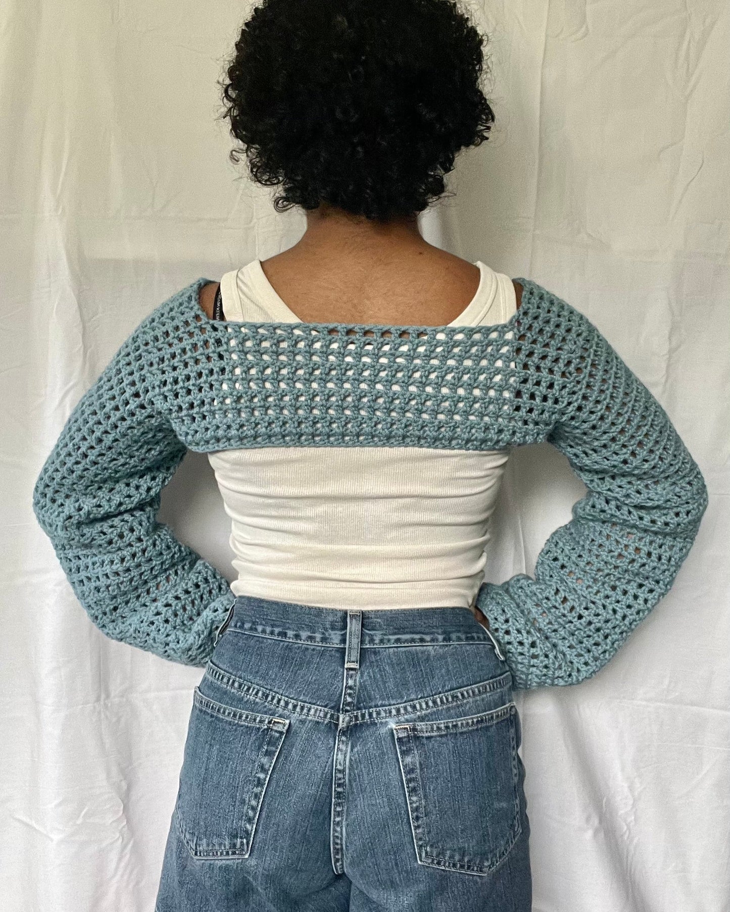 blue mesh bolero sleeves