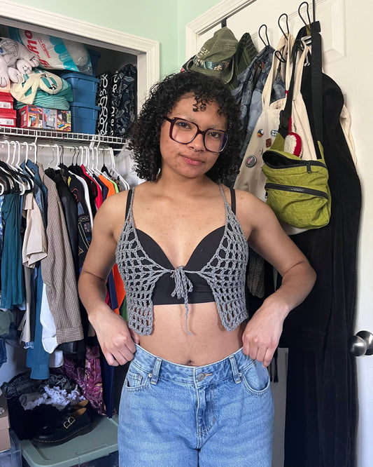 storm gray mesh tie front top