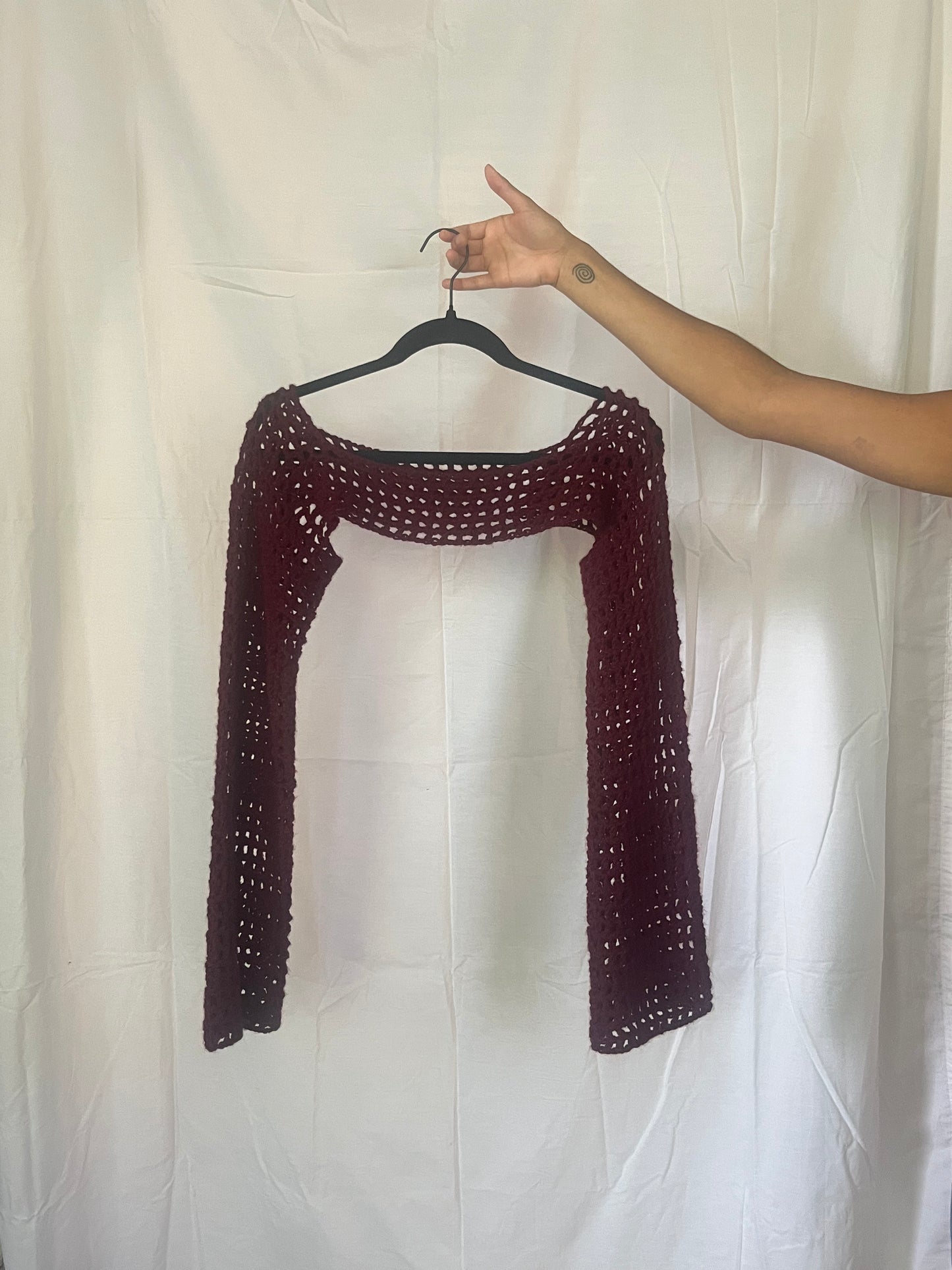 maroon mesh bolero sleeves