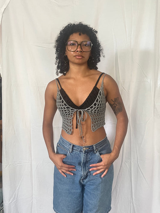 storm gray mesh tie front top
