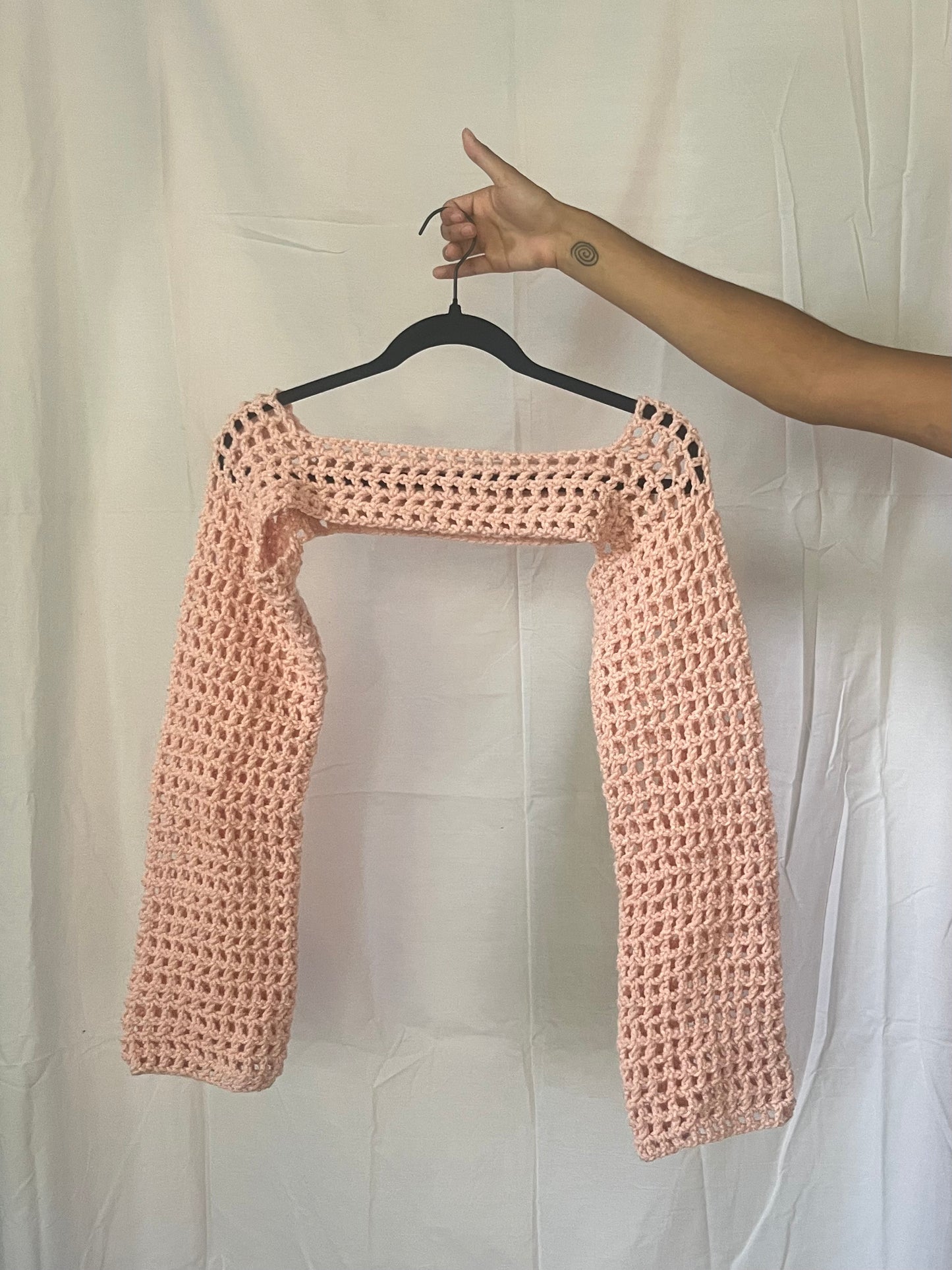 pink mesh bolero sleeves