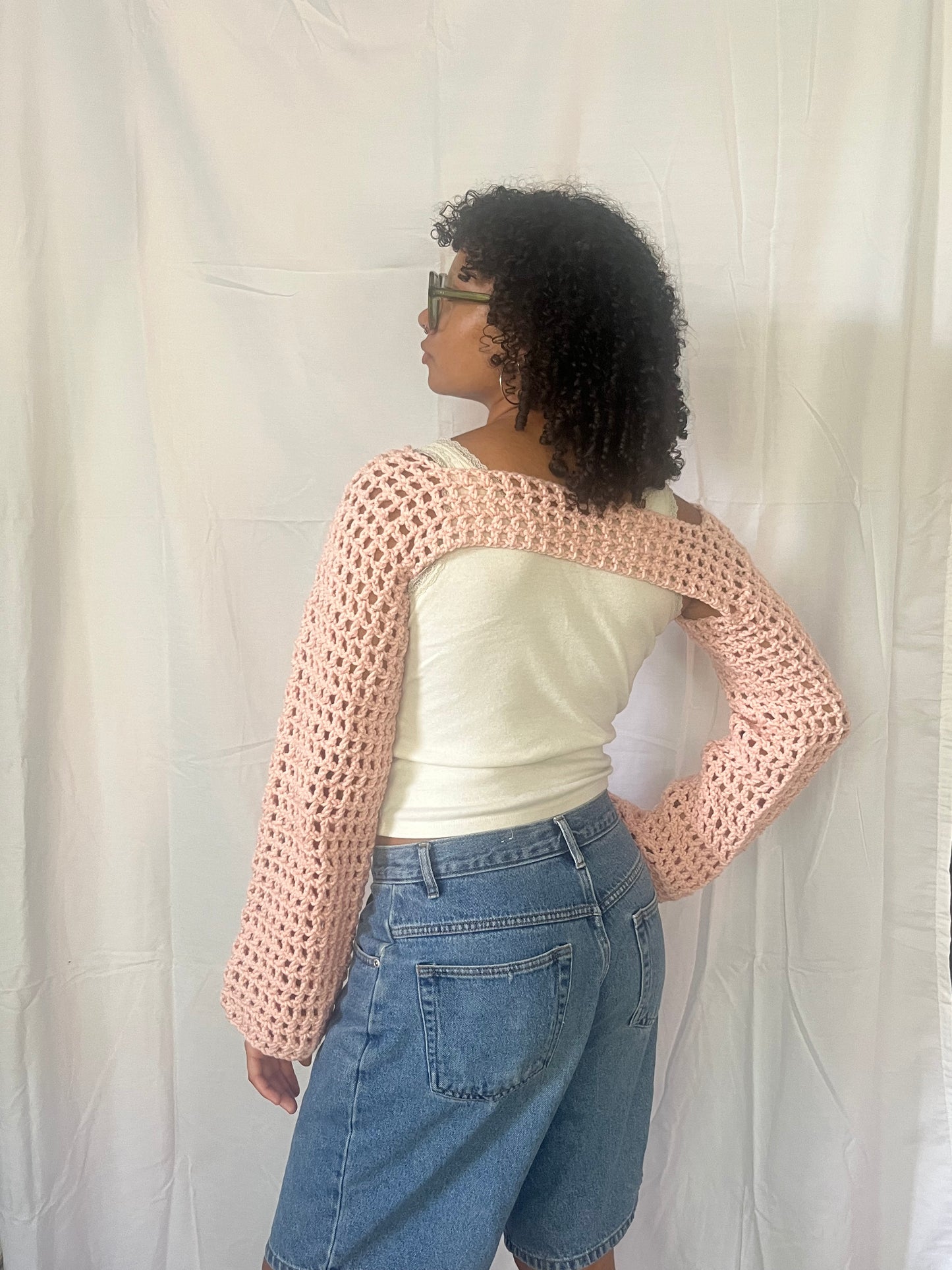 pink mesh bolero sleeves