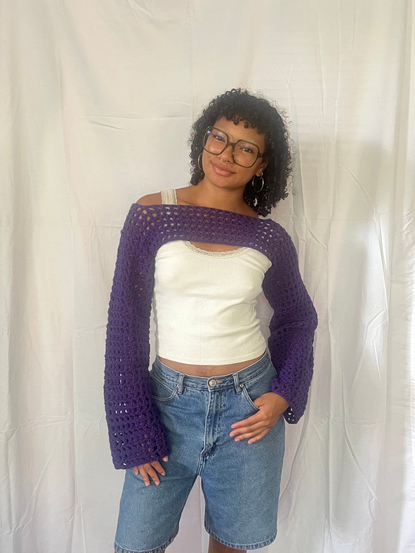 purple mesh bolero sleeves