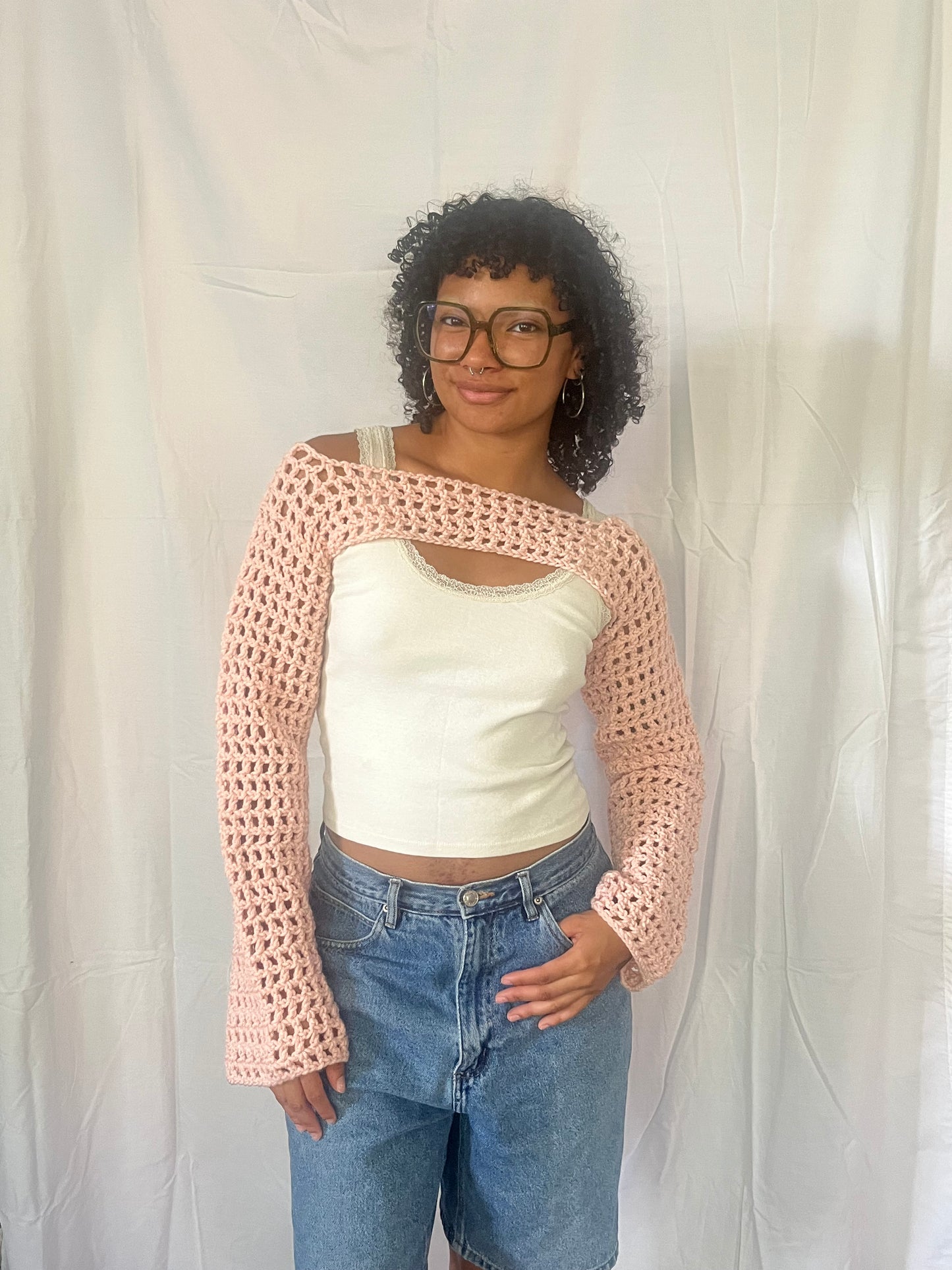 pink mesh bolero sleeves