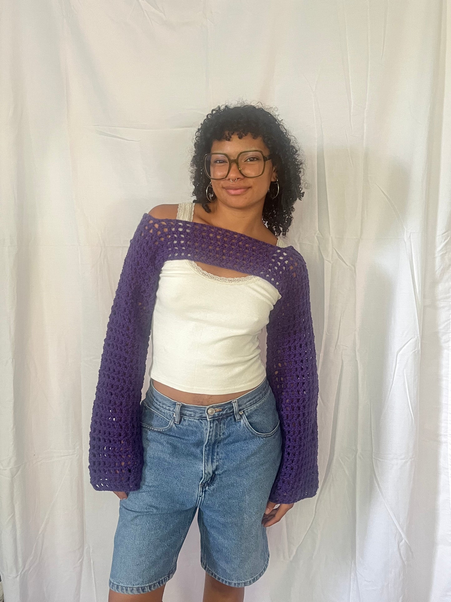 purple mesh bolero sleeves