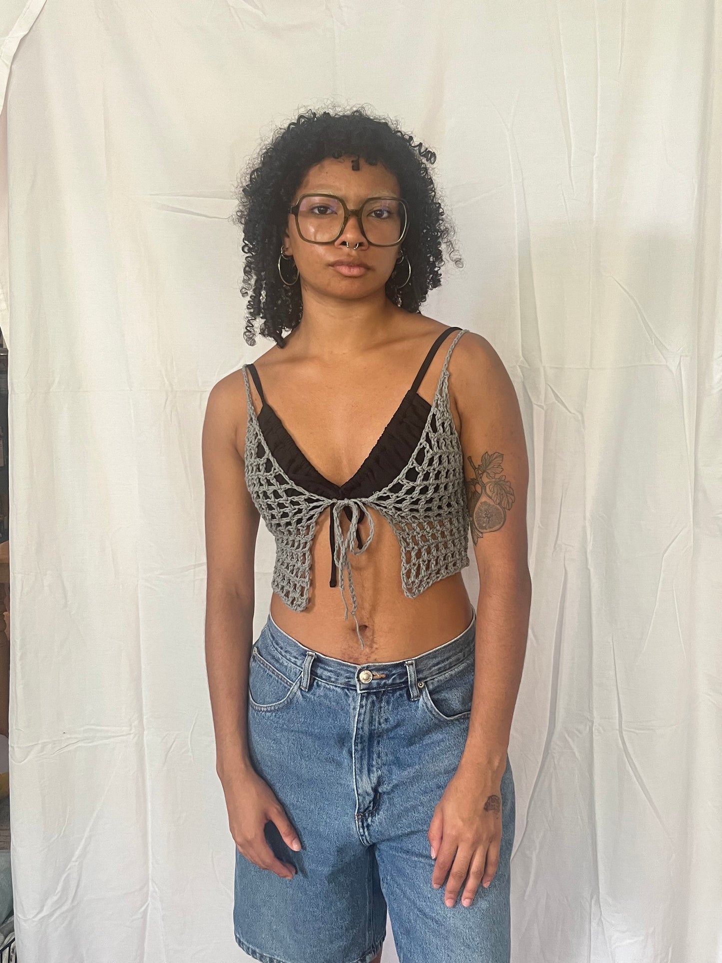 storm gray mesh tie front top