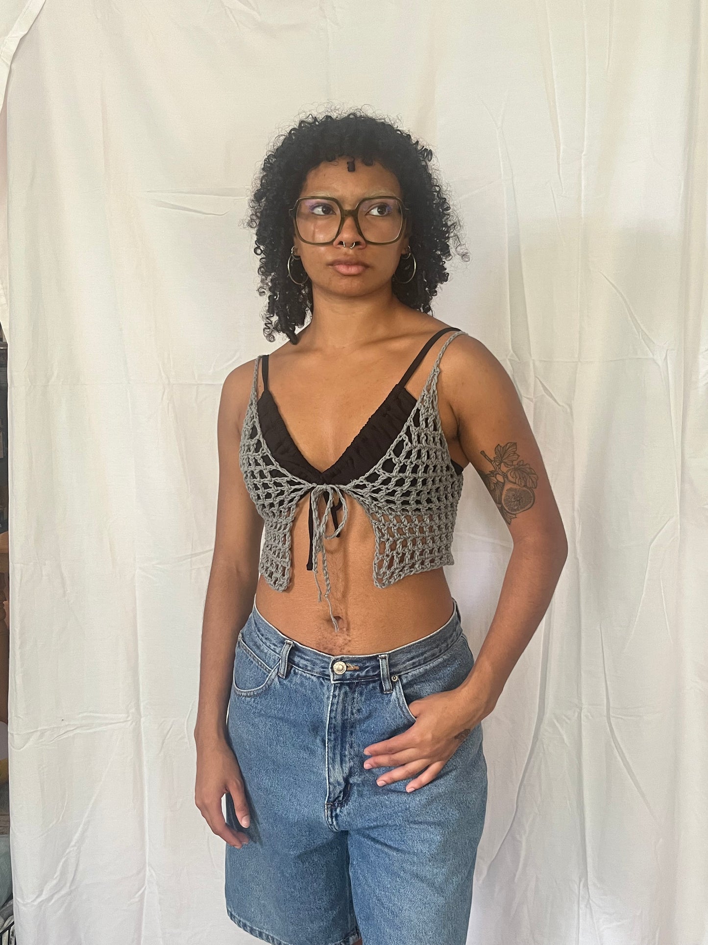 storm gray mesh tie front top