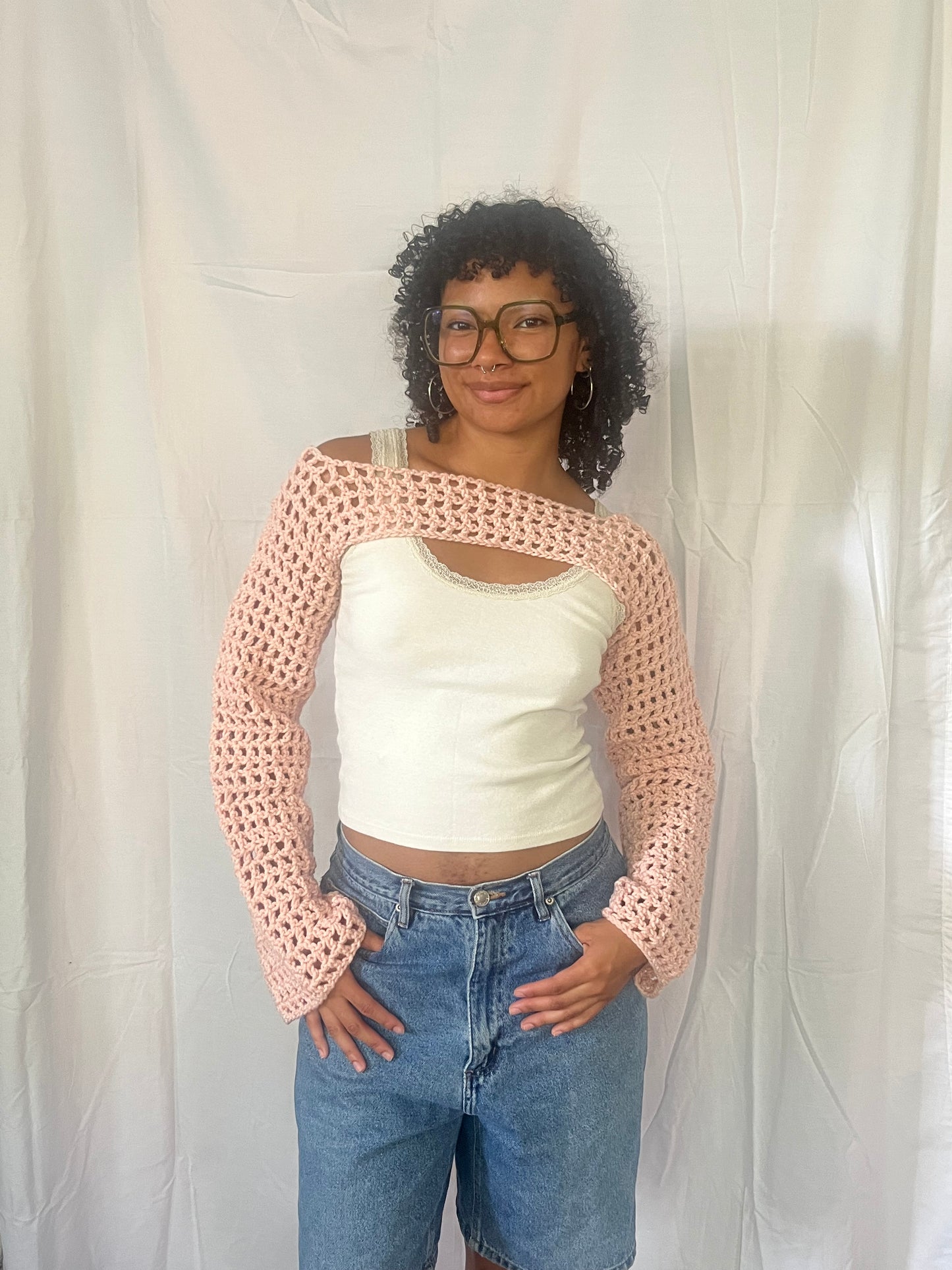 pink mesh bolero sleeves