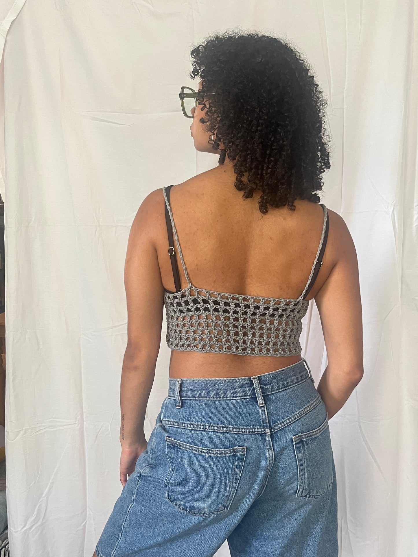 storm gray mesh tie front top