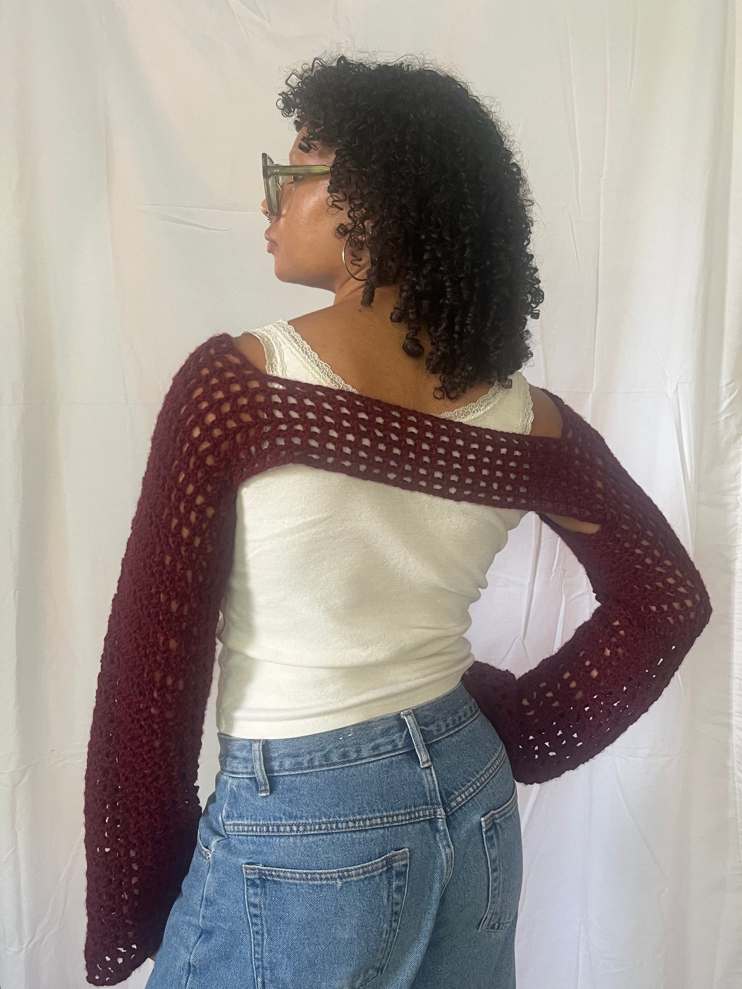 maroon mesh bolero sleeves