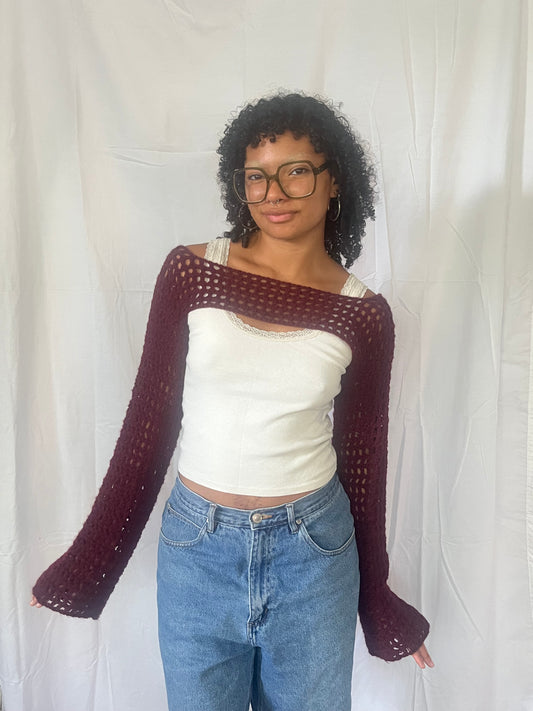 maroon mesh bolero sleeves