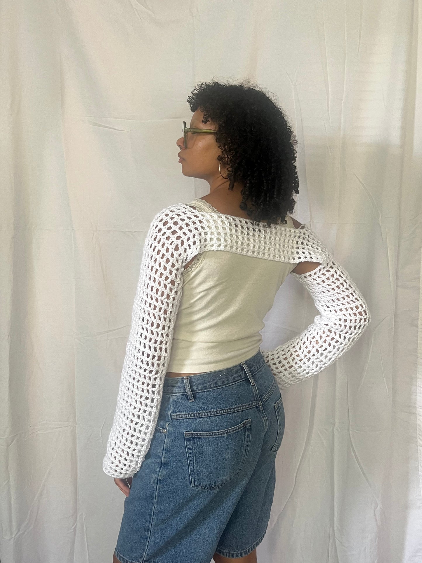 white mesh bolero sleeves