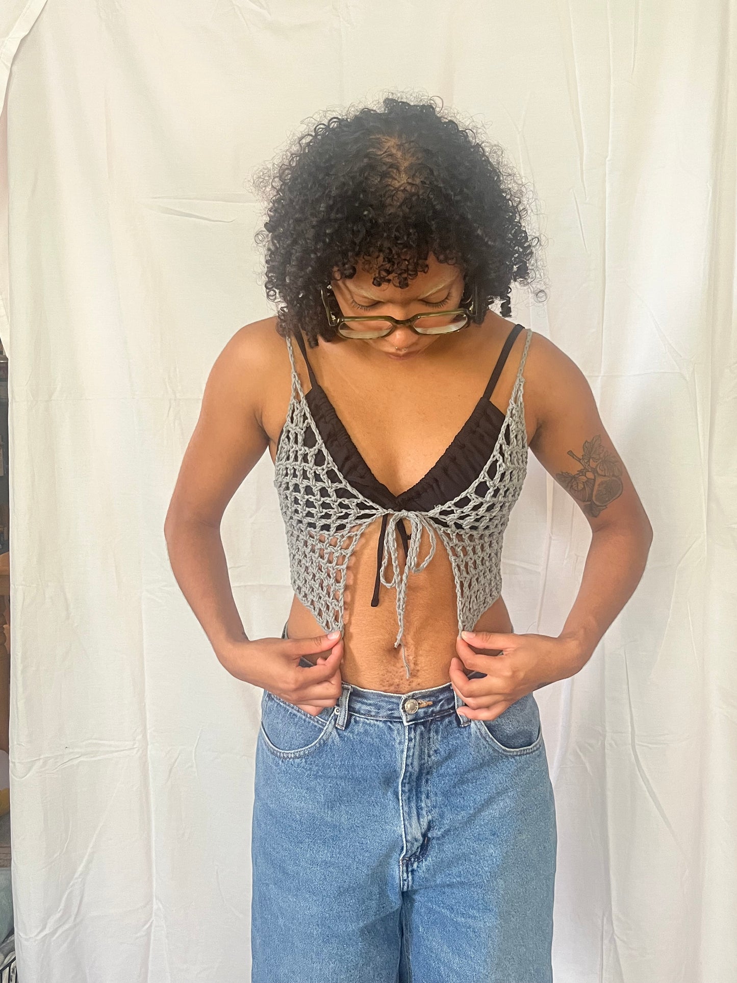 storm gray mesh tie front top