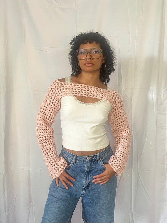 pink mesh bolero sleeves