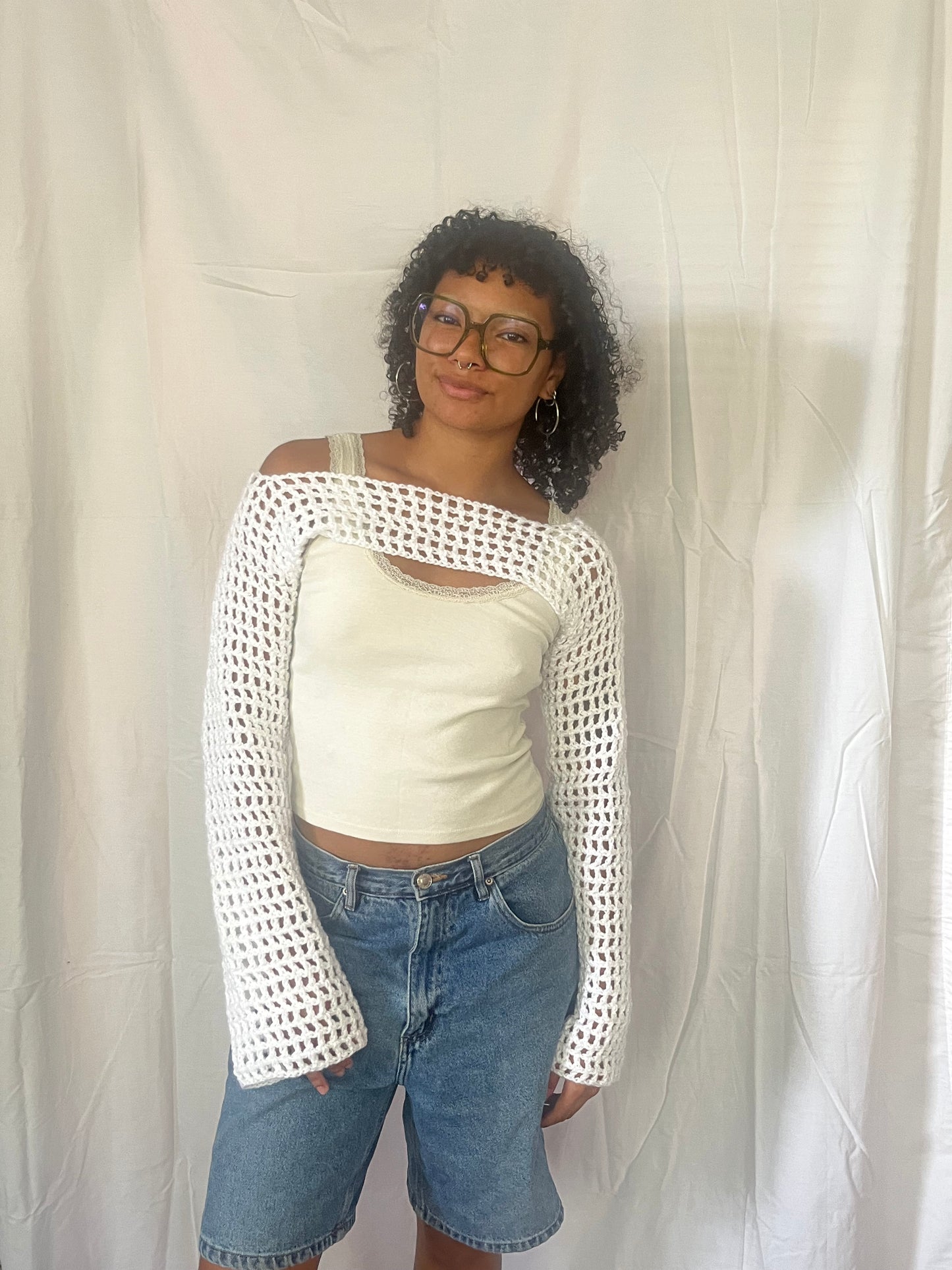 white mesh bolero sleeves