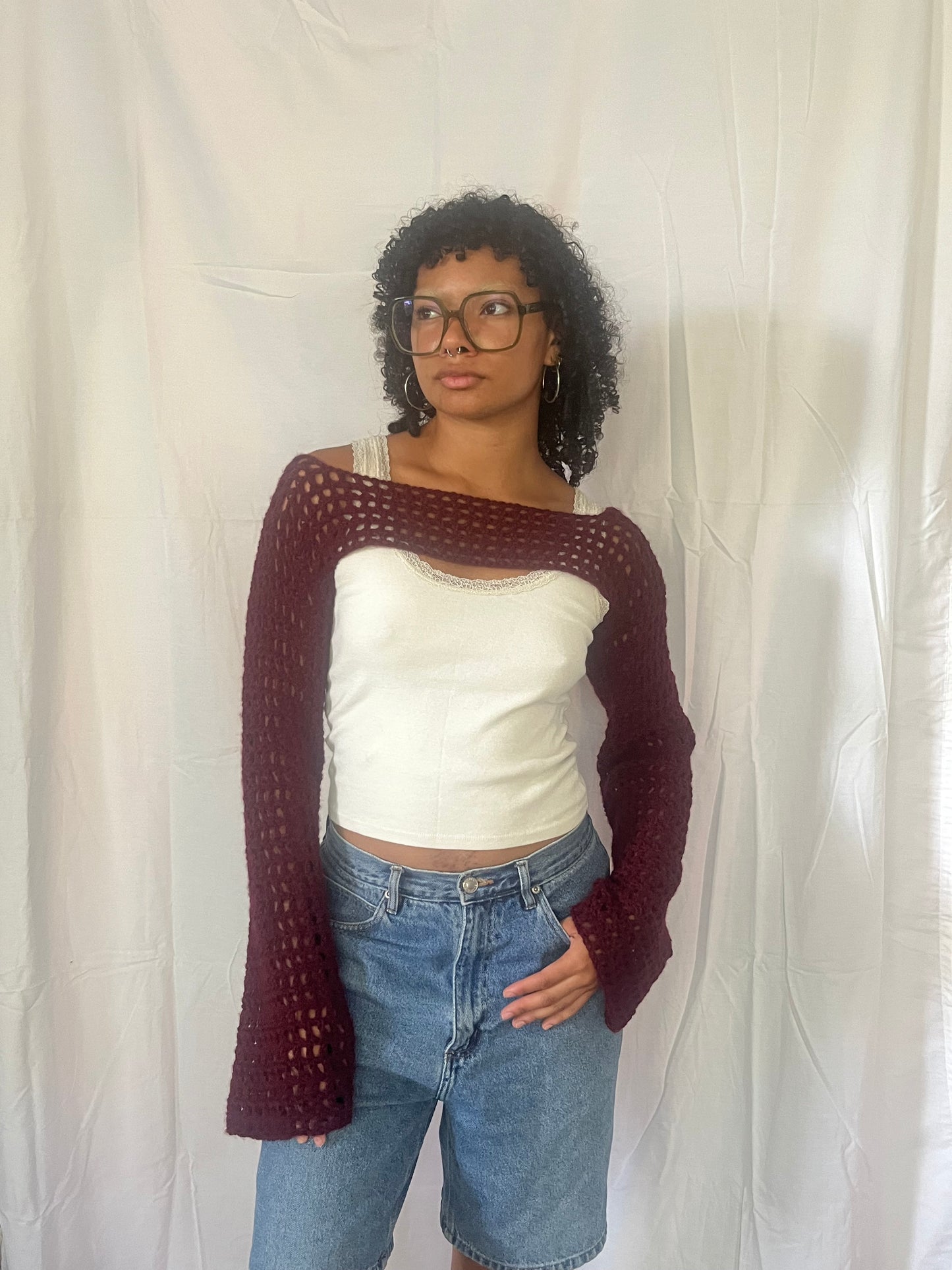maroon mesh bolero sleeves