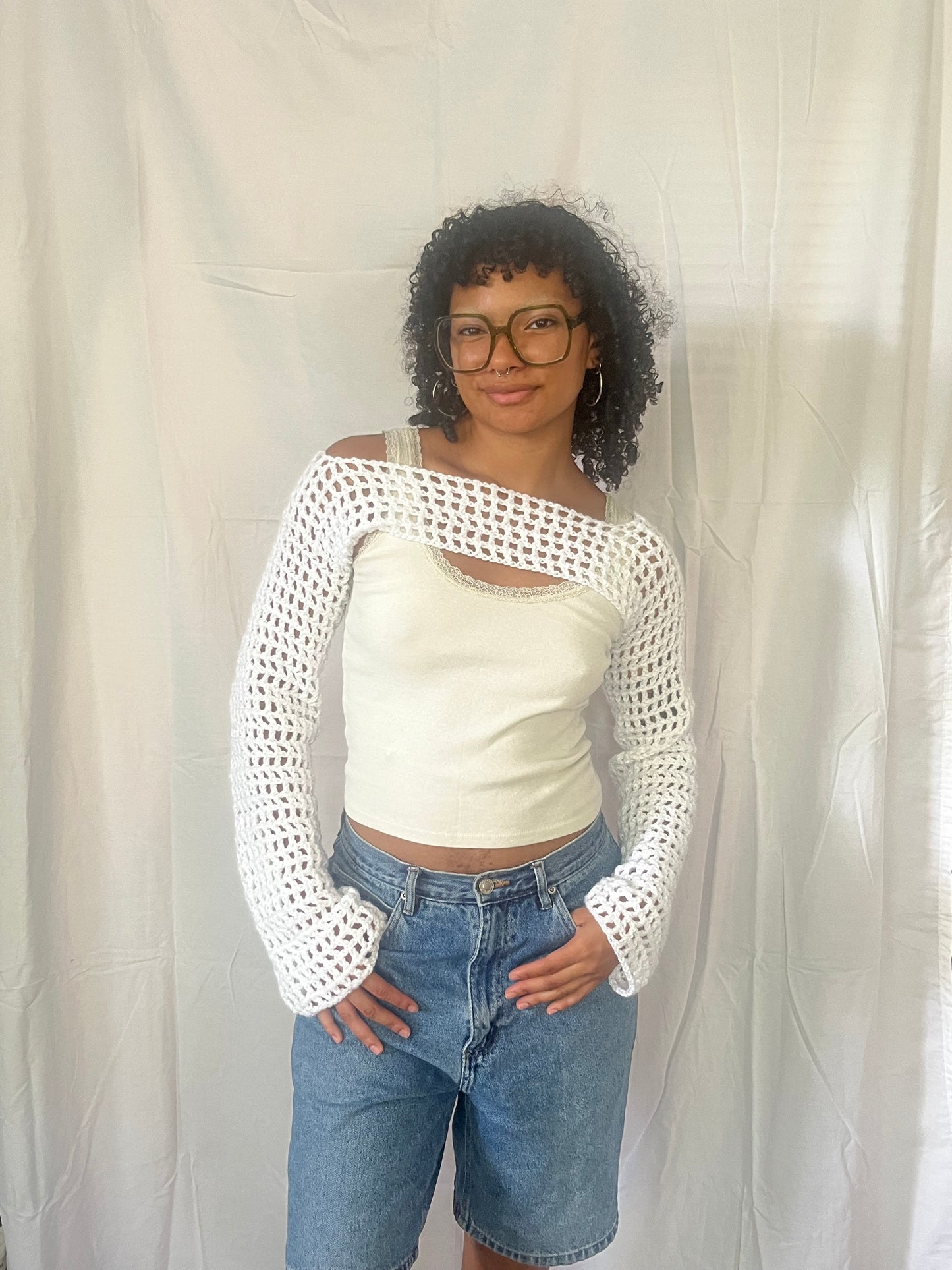 white mesh bolero sleeves