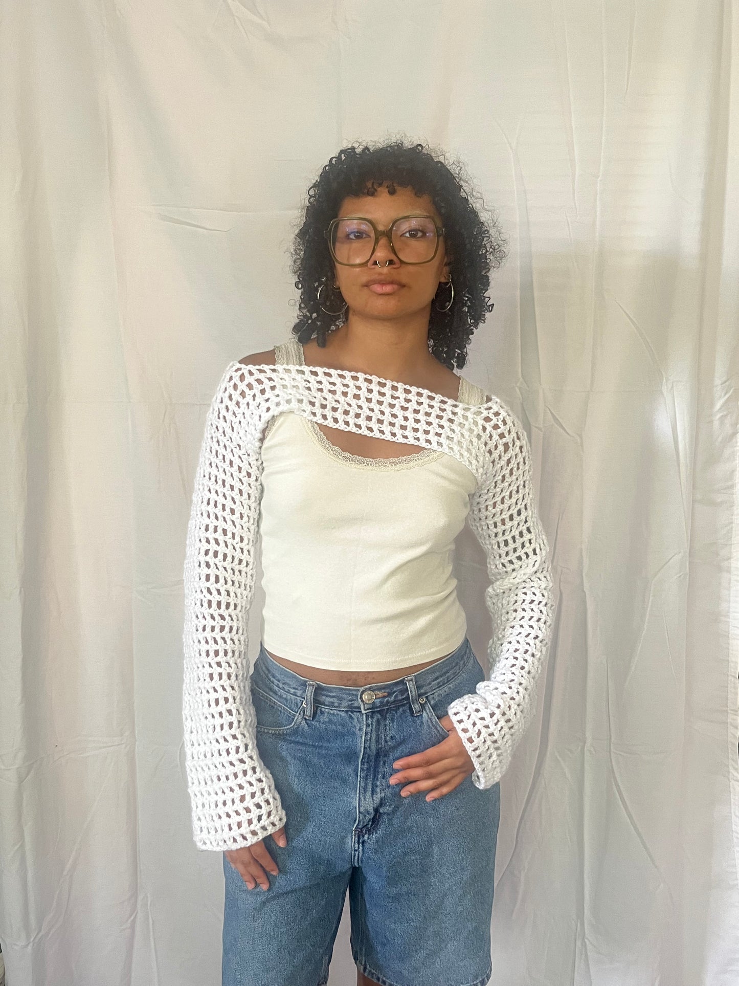 white mesh bolero sleeves