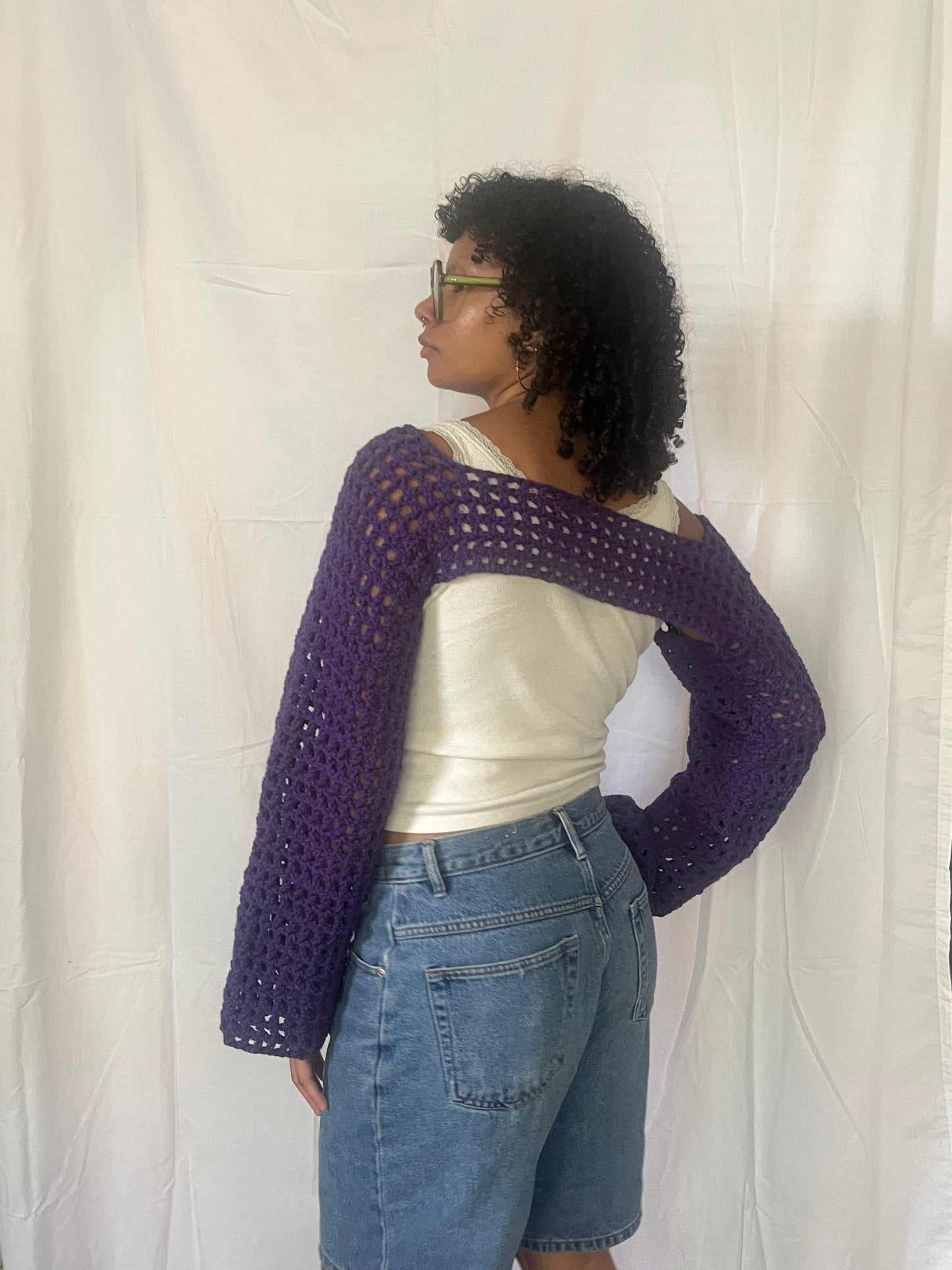 purple mesh bolero sleeves