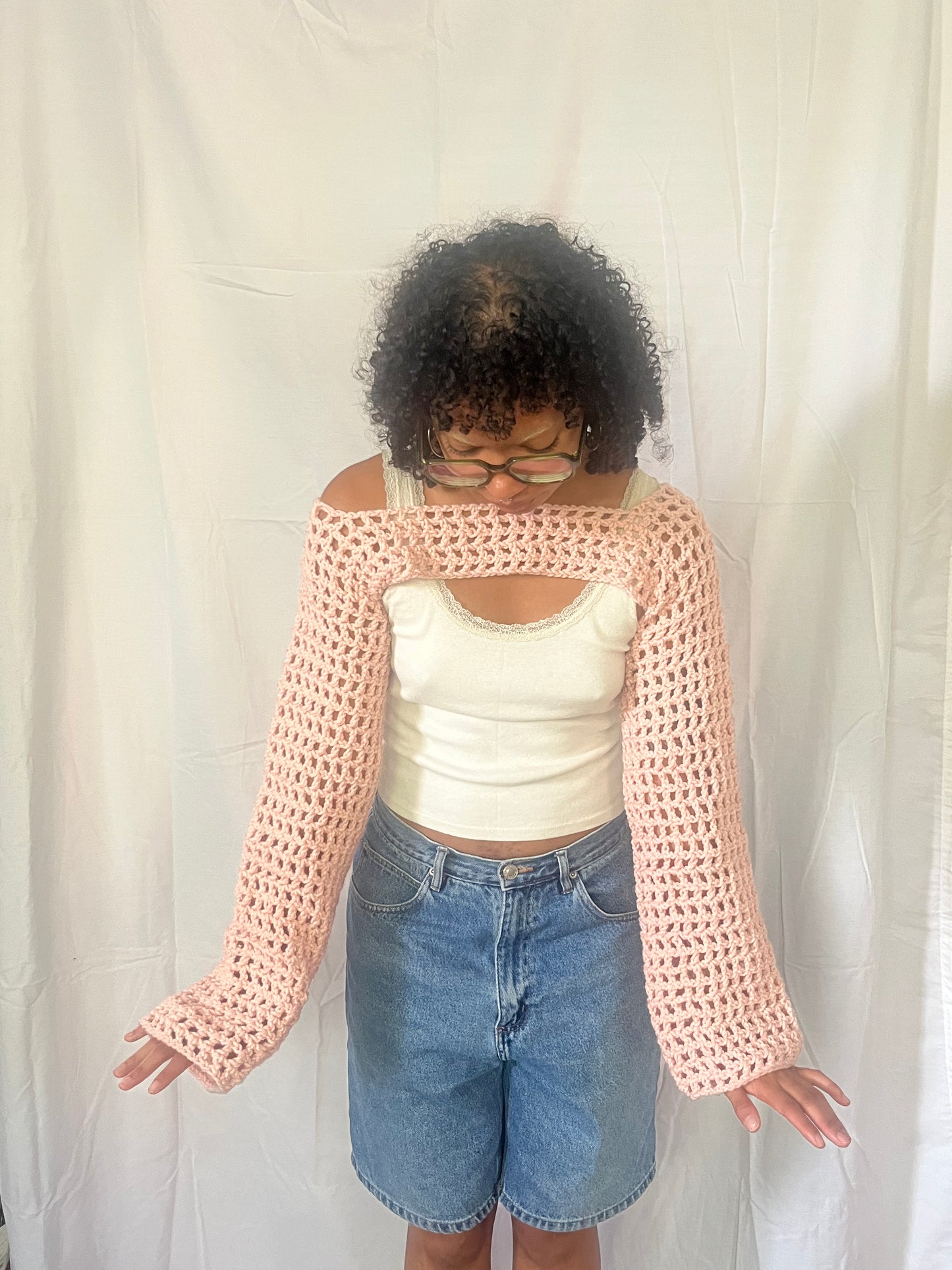 pink mesh bolero sleeves
