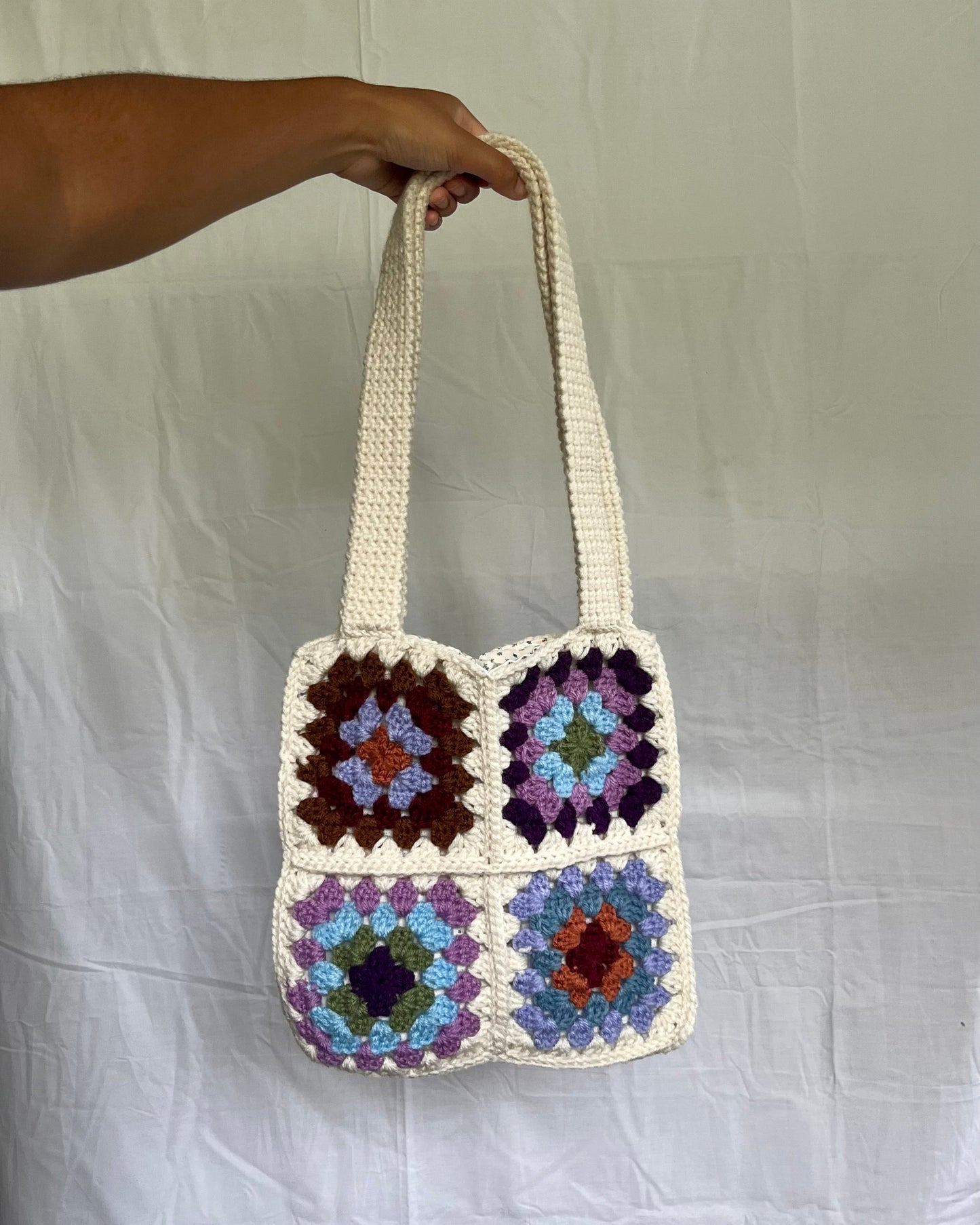 mixed granny square tote bag