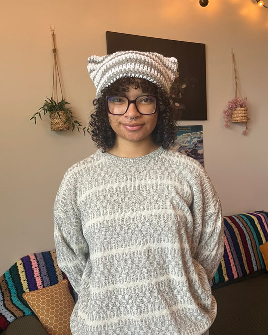 gray and white cat beanie