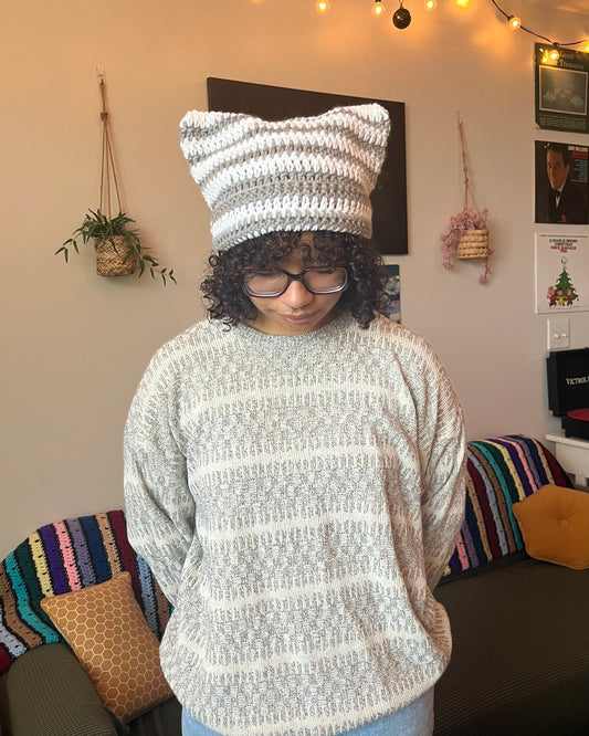 gray and white cat beanie