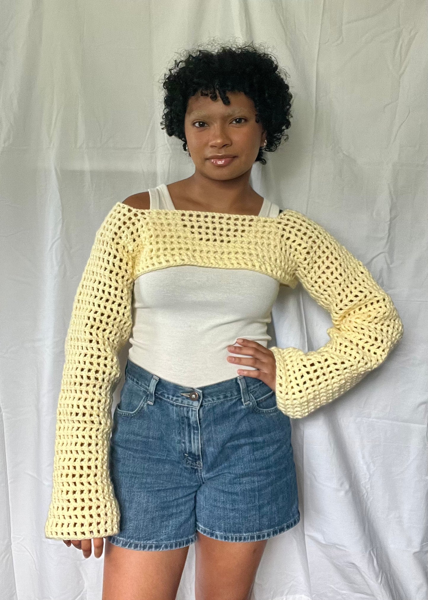 yellow mesh bolero sleeves