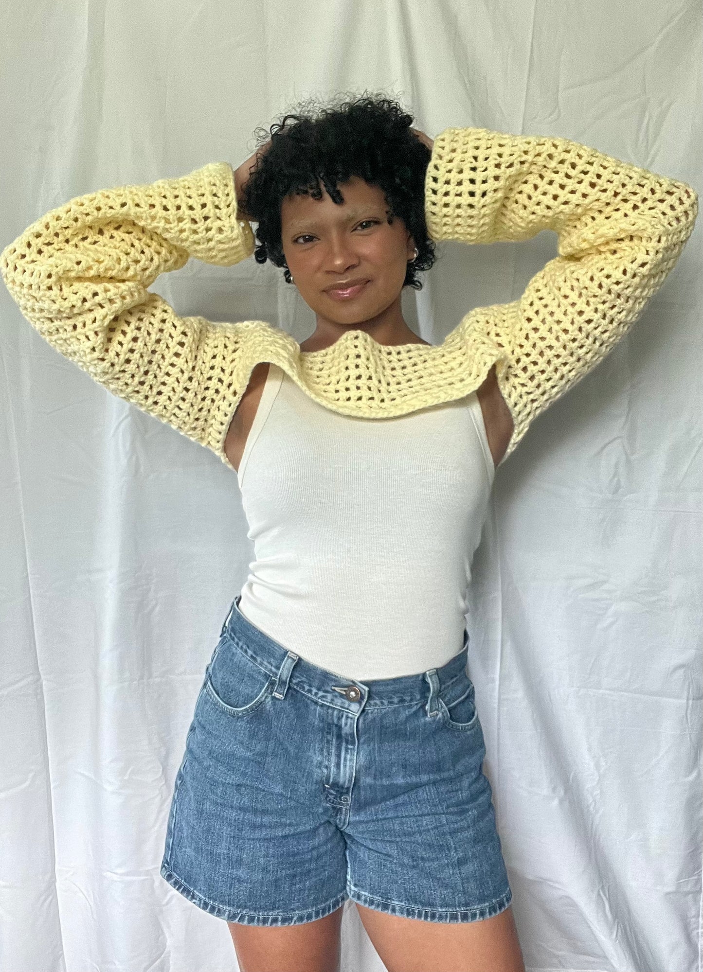 yellow mesh bolero sleeves