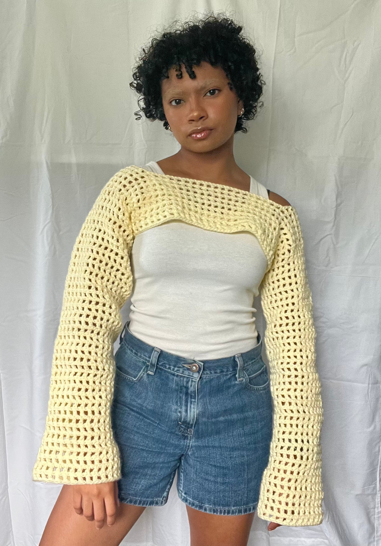 yellow mesh bolero sleeves