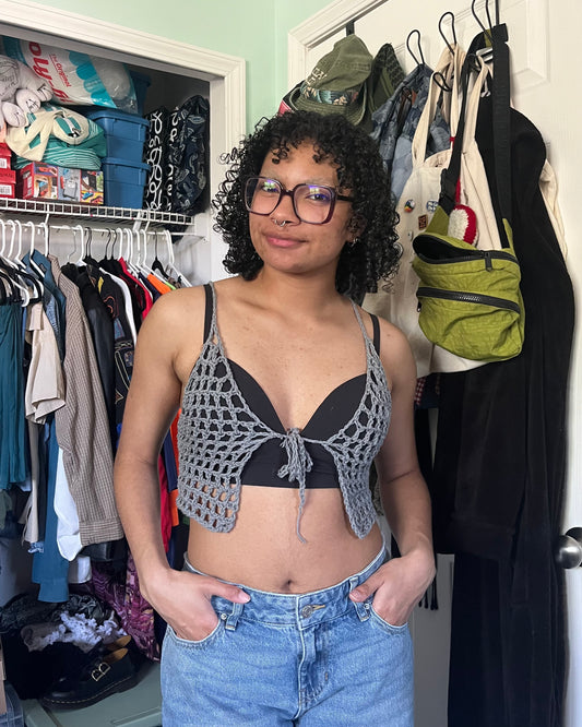 storm gray mesh tie front top