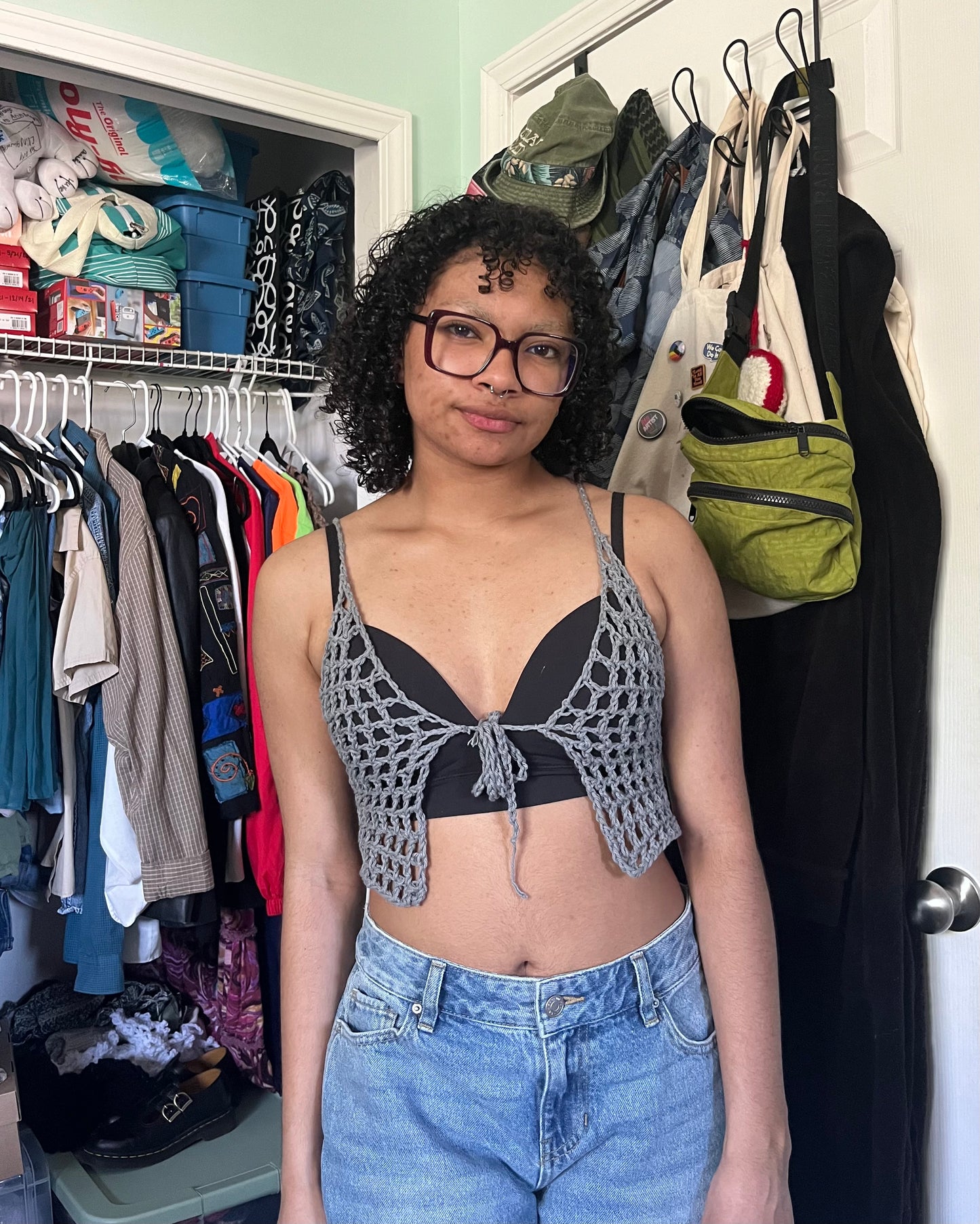 storm gray mesh tie front top