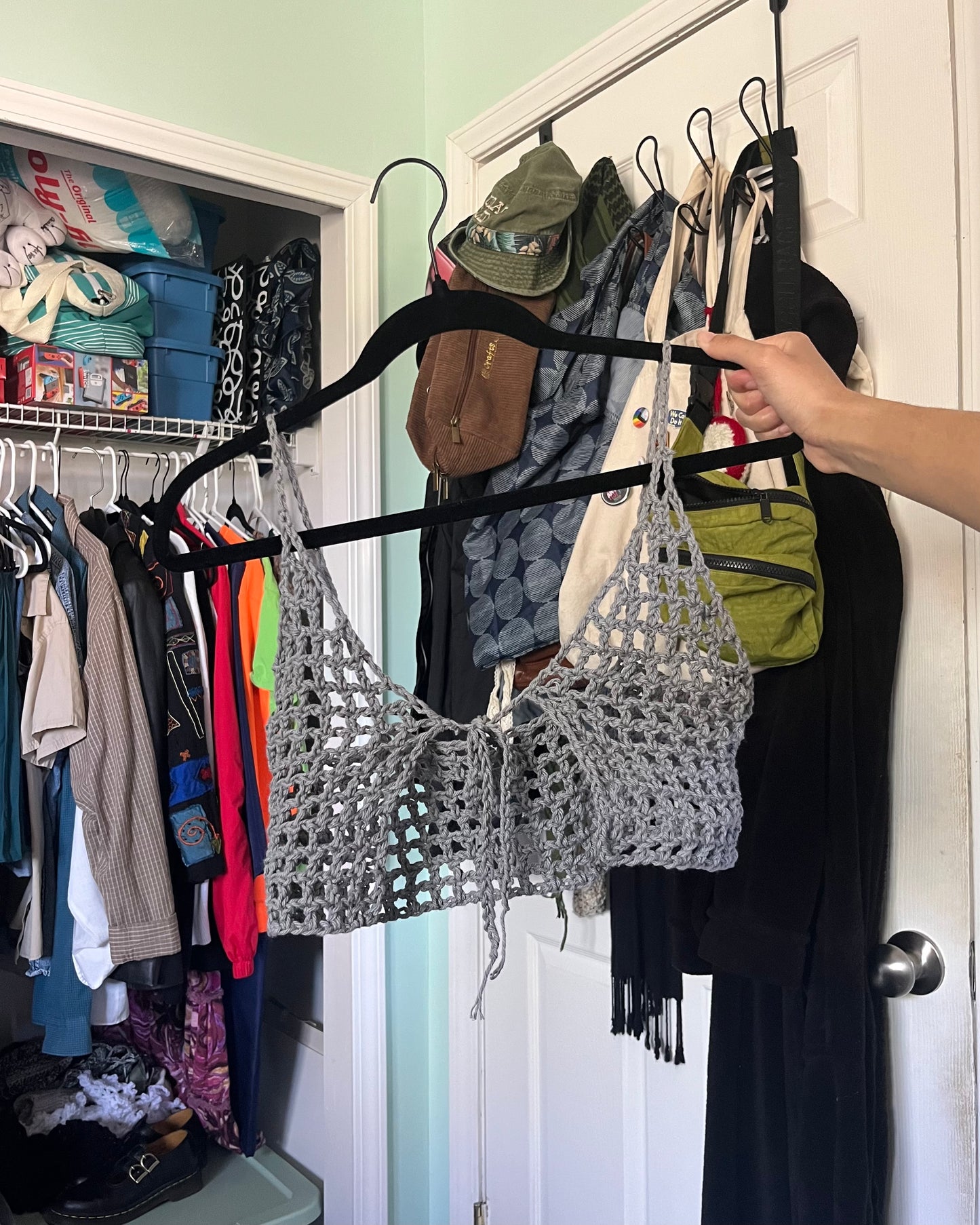 storm gray mesh tie front top